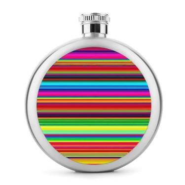 Imagem de Cantil clássico com estampa de listras mexicanas coloridas, garrafa de aço inoxidável para bebidas alcoólicas, 142 g
