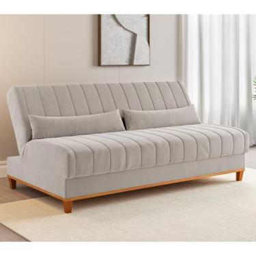 Imagem de Sofa Cama Veneza 1,80 Reclinável 3 Lugares Veludo Marfim Casa Giulia, 