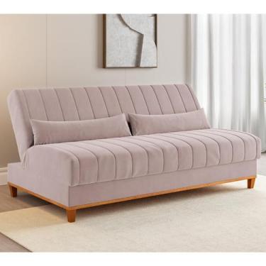 Imagem de Sofa Cama Veneza 1,80 Reclinável 3 Lugares Veludo Rosa Casa Giulia, Ro
