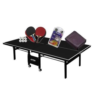 Imagem de MESA PING PONG 1084 PRETA KLOPF + 2Kits 5093 + R 5034 + Capa Mesa Aber