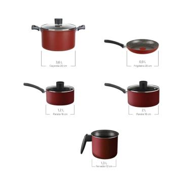 Imagem de Jogo De Panela Rochedo Facilita 5 Pecas Antiaderente Vermelho