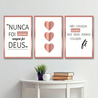 Imagem de Quadros Decorativos Sala Frase Nunca Foi Sorte Kit 3 Placas