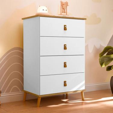 Imagem de Cômoda de Bebê Estrelinha 4 Gavetas Branco/Natural - Pnr Móveis