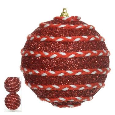 Imagem de Jogo 2 Bolas De Natal Decorada Vermelho E Branco Brilho 12cm - FLORART