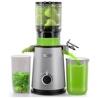 Imagem de Espremedor de Sucos de Pressão Fria ECOSELF, Lento com Funil Grande de 11 cm, Ideal para Frutas e Vegetais Inteiros, Alimentação Automática.
