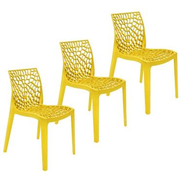 Imagem de Kit 3 Cadeiras Gruvyer Design Cozinha Sala de Estar Jantar - Amarelo