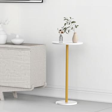 Imagem de NOVIMANGO Mesa lateral redonda pequena branca com pedestal, mesas de bebida para pequenos espaços, mesa de canto com pedestal de coquetel, mesa de estar, mesa de centro, mesa de cabeceira para quarto,