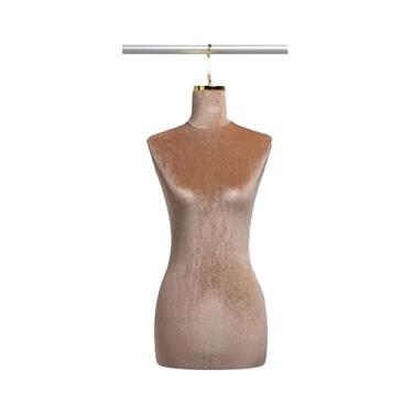 Imagem de Mannequin Manequim feminino pendurado, torso de tecido de veludo, adequado para vitrines de lojas de roupas(Brown,Golden Short Hook)