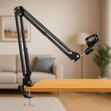 Imagem de Suporte de Mesa com Braço Articulado para Microfone – Pedestal Ajustável para Estúdio e Gravação
