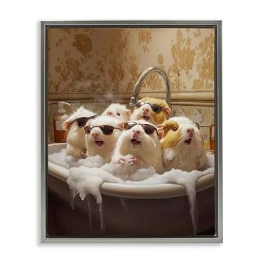 Imagem de Stupell Industries Design de arte de parede em tela flutuante cinza com porquinhos da índia em banho de espuma por Jim Baldwin, 53 x 43 cm