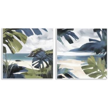 Imagem de Stupell Industries Conjunto de arte de placa de parede de 2 peças Tropical Vibes Beach Scenes por Elara Yasna, 12 x 12