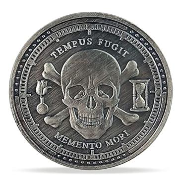 Imagem de Imasoner Moeda Memento Mori Memento Vivere | Moeda de desafio de lembrete estóico | Token de caveira de novidade inspiradora | Lembrança motivacional para crescimento e reflexão pessoal