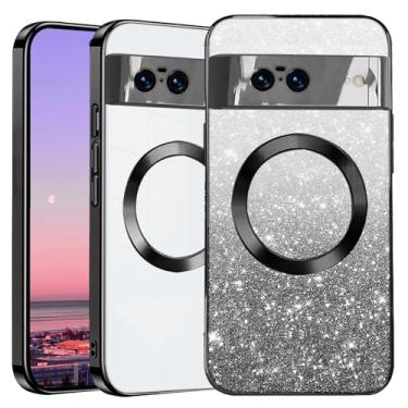 Imagem de Kainevy Capa de celular para Google Pixel 8 compatível com MagSafe capa de silicone transparente com glitter com protetor de lente de câmera, linda capa protetora magnética fina para mulheres e