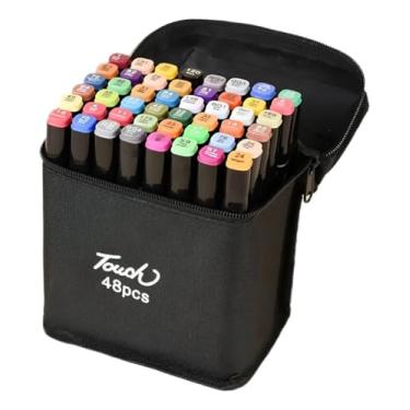Imagem de Kit 36/48 Canetas Marcadores Artísticos, Ponta Dupla, Cores Vibrantes com Estojo, para Desenho e Lettering (48)