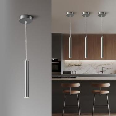 Imagem de UPZXKJ Luz pendente LED de níquel escovado, 10W moderno regulável LED para baixo, holofote suspenso ajustável, iluminação para ilha de cozinha, sala de jantar, bar, branco neutro 4000K, driver ETL