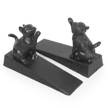 Imagem de DreamsEden Batente de porta de gato de ferro fundido, conjunto de 2 batentes de porta de animais resistentes à prova de vento de metal vintage decorativo gatinho segurando cunha de porta