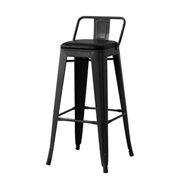 Imagem de Cadeira de bar 73,7 cm moderna simples cadeira de metal mesa de bar cadeira alta cadeira de bar quadrada com encosto bancos de bar ajustáveis (cor: preto, tamanho: C)