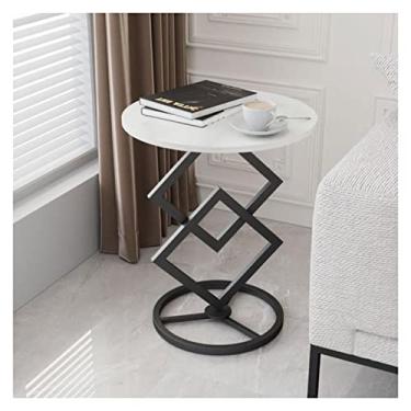 Imagem de Mesa de centro de design simples, mesa lateral redonda, mesa de canto moderna com moldura de metal, mesa de destaque para espaços pequenos, sala de estar, quarto, varanda, mesa lateral minimalista de