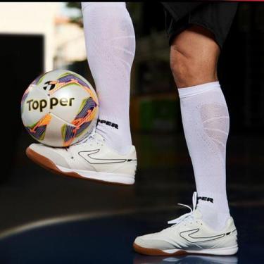 Imagem de Meião Futebol Topper Cup Faixa Tensora Dry Juvenil 33 Ao 38, Branco