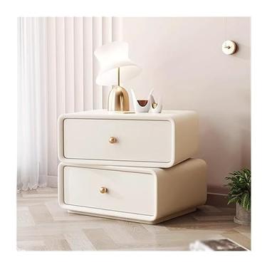 Imagem de Mesa de cabeceira totalmente de madeira maciça, gavetas de armazenamento duplo, mesa de cabeceira moderna, simples, de cor sólida, móveis de cabeceira para quarto, mesa de cabeceira de canto redondo