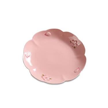 Imagem de Prato de Serviço Pratos de Jantar Rosa Flor de Cerejeira Japonesa, Pratos de Servir de Cerâmica para Restaurante, Cozinha e Festa Familiar, Uso Forno de Micro-ondas e Pratos Seguros para Lava-Louças
