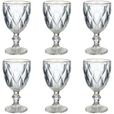 Imagem de Conjunto de 6 Taças C/Borda Dourada, Vidro Resistente e Durável, Design Elegante para Água e Drinks, Louça, Copo, Ideal P/Decoração Cozinha Bar Café (Kit C/ 6 Taças 260ml)