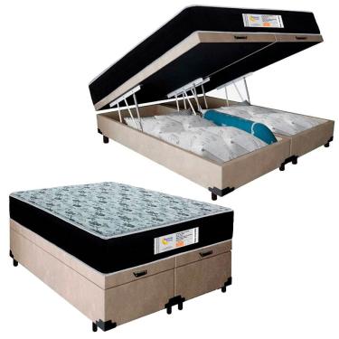 Imagem de Cama Box Baú Casal Bipartido Suede + Colchão Molas Ensacadas SerenePrime Sonnolux - 138cm