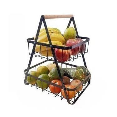 Imagem de Fruteira de Mesa Média Premium Cesta Frutas de Mesa 33cm Aramado 2 Andares e 3 Andares Organizador Multiuso(Fruteira- 2Andares-A//30x33cm)