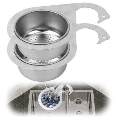 Imagem de 2 peças de cesta de drenagem de cisne, filtro de pia de aço inoxidável multifuncional de drenagem rápida para frutas, legumes, pendurar na torneira