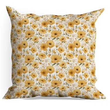 Imagem de Capas de almofada de flores amarelas pacote com 18 x 18 capas de almofadas florais vintage para sala de estar, casa de fazenda, cadeira, sofá-cama, decoração de assento de carro, almofada estética