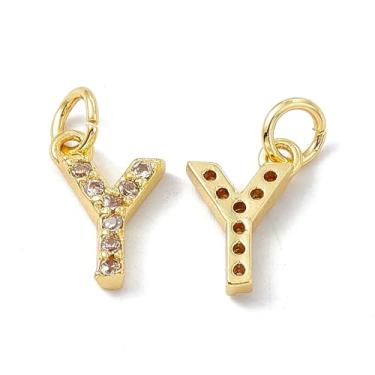Imagem de Berloques de zircônia cúbica transparente micropavê de latão com anel de salto banhado a ouro 18K real alfabeto letra inicial glitter pingentes pendentes para fazer joias DIY