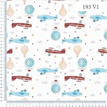 Imagem de Tecido Tricoline Digital - Aviões, Balões e Nuvens - Ibirapuera - 50 x