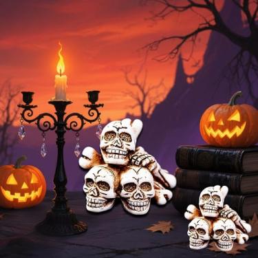 Imagem de Mini figuras alienígenas, pequenos alienígenas, figuras de resina que brilham no escuro, mini estatueta de caveira, estatuetas de caveira para brincadeiras de Halloween, bar de Halloween, decoração de