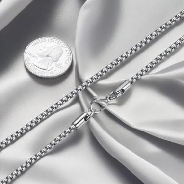Imagem de Colar de corrente em tom prata para homens, colares de corrente masculina de 2 a 4 mm, correntes redondas de aço inoxidável para homens e mulheres, 40 a 76 cm, 22.0 Inch long, Aço inoxidável, Sem