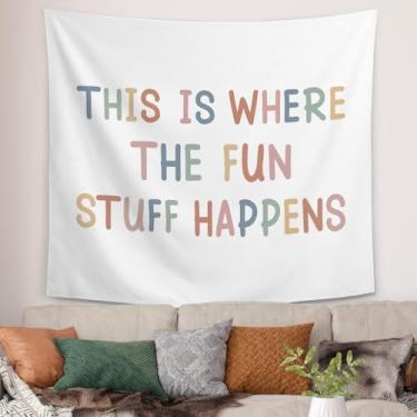 Imagem de Tapeçaria de sala de aula boho, decoração de sala de jogos, This is Where the Fun Stuff Happens Tapeçarias Cobertor de parede para sala de aula, sala de jogos, casa, 127 x 152 cm