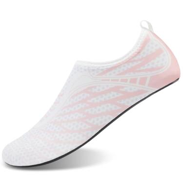 Imagem de Sapatos aquáticos, meias aquáticas, antiderrapantes, de secagem rápida, para praia, piscina, natação, rio, lago, mulheres, homens, Branco, rosa, 3-4 Women/2-3 Men
