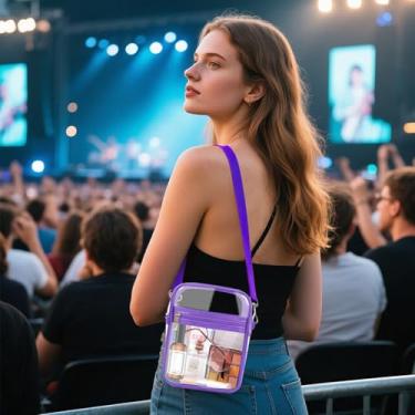 Imagem de Bolsa transversal transparente com alça de ombro ajustável, bolsa de mão aprovada para estádio, Roxa, 1500 cc