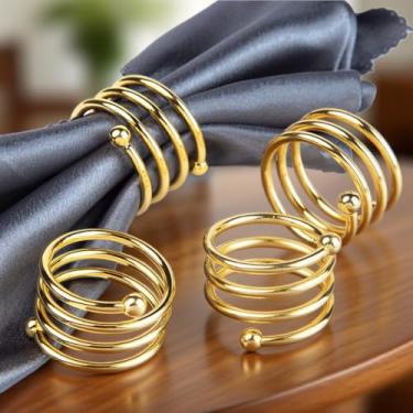 Imagem de 4 anéis de guardanapo redondos dourados - Porta-guardanapos de pano para casamento, Ação de Graças, Dia dos Namorados e decoração de mesa de Páscoa