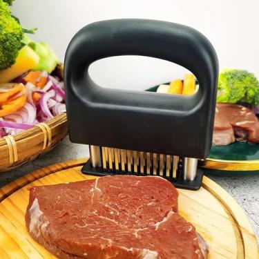Imagem de Ferramenta de amaciador de carne de aço inoxidável com alça – Amaciador de bife de agulha para cozinhar em casa (4,92 × 4,63 cm)