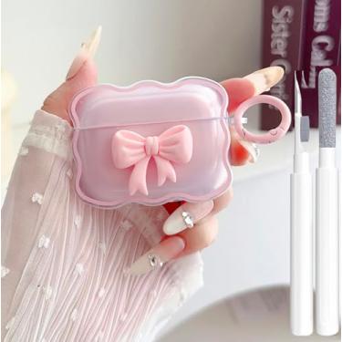 Imagem de Linda capa transparente para AirPods Pro 2ª/1ª geração, design de laço 3D Kawaii, capa protetora de TPU macio para iPod Pro Gen 2/1, kit de limpeza e chaveiro, rosa