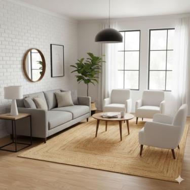 Imagem de Craft Trade Tapete trançado feito à mão de juta, tapete de sisal sólido reversível para ambientes internos e externos, tapete boêmio rústico para sala de estar, sala de jantar e áreas de alto tráfego