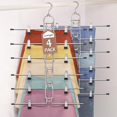 Imagem de Cabides para calças e saias com clipes, removíveis – cabides que economizam espaço, cabides de saia dobráveis de 6 camadas para mulheres – organizador de armário e armazenamento de pendurar - pacote