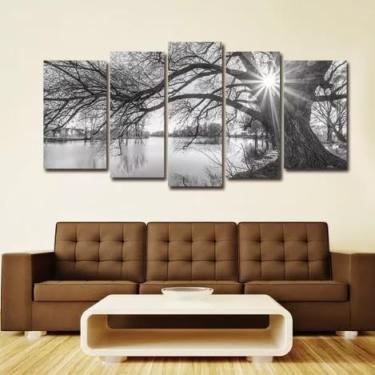 Imagem de Kit quadro decorativo 5 peças 95x60cm Árvore Foto Preto E Branco