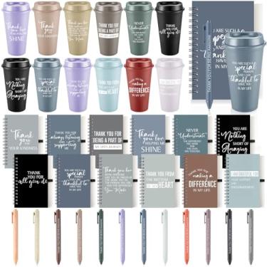 Imagem de LemonRoad 36 peças presentes de agradecimento de funcionários copo de plástico de 473 ml com tampa e canudo inspirador xícara de café espiral mini cadernos e canetas a granel presente da equipe de