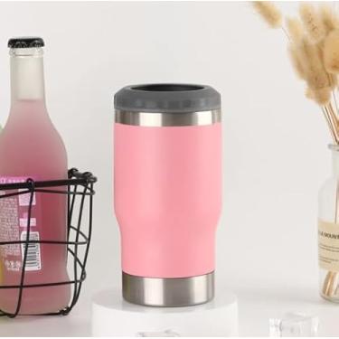 Imagem de Copo Térmico Porta Lata e Long Neck Inox 420ml com Tampa e Abridor – Mantém Bebida Gelada por Horas| Rosa