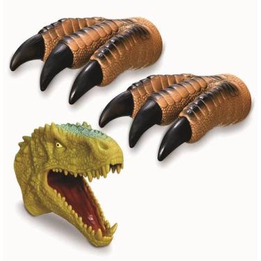 Imagem de kit 2 Garras + 1 Fantoche TIRANOSSAURO de mão Boneco Dinossauro Rex - 