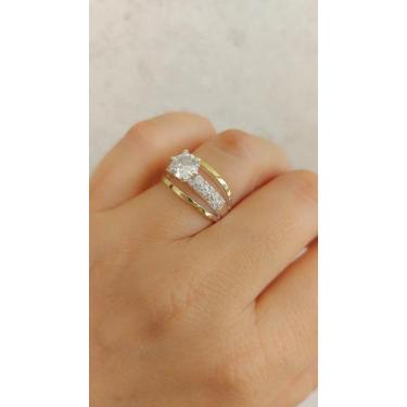 Imagem de Anel Solitário Em Prata 925 Com Aplique De Ouro E Zircônias - Dália Ma