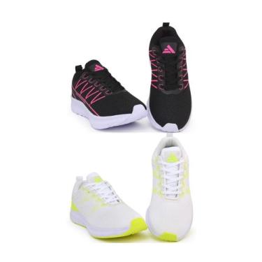 Imagem de Kit 2 Tênis Esportivo Feminino Masculino Cadarço Treino Caminhada Leve
