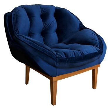 Imagem de Poltrona Veludo Azul Marinho Base Madeira Castanho