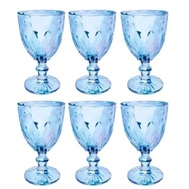 Imagem de Conjunto 6 Taças de Vidro Platinado ou Azul Milbani Água Suco Refriger